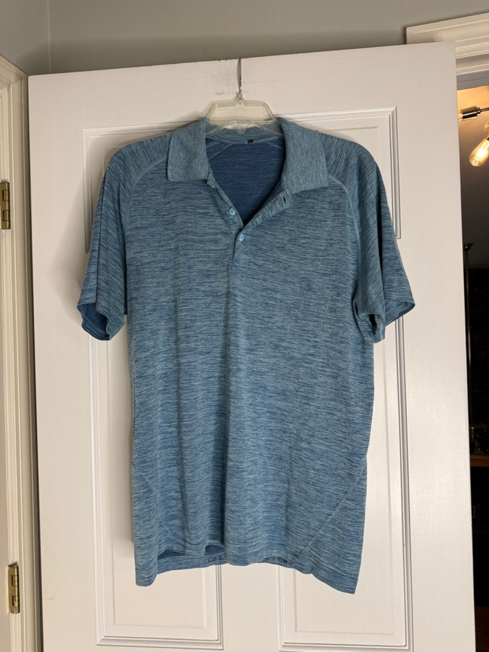 lululemon athletica Light Heather Blue Polo. Large.
